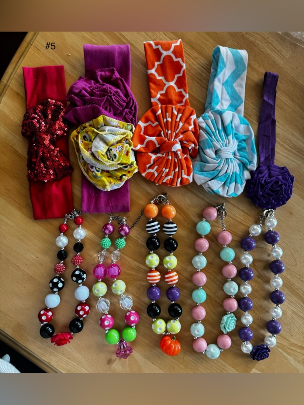 Kids Colorful Flower Headbands and Beaded Necklaces Set - Multi